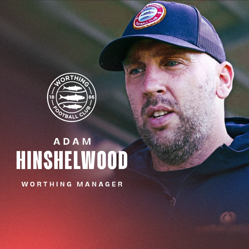 WorthingFC's tweet photo. We're delighted to confirm the return of Adam Hinshelwood as first team manager on a contract through to May 2028.