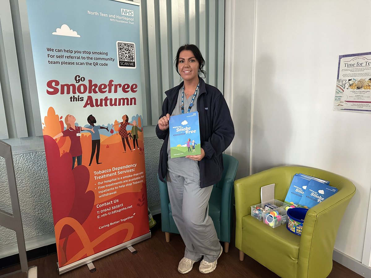 Juliebardsley7's tweet image. The tobacco dependency team have busy recruiting smoke free champions across NTHFT today. Please come along to our pop-up stalls if you spot us over Stoptober. We have freebies to give away 🤩. Or contact us 01642 383813 for info. on how to become a smokefree champion 🚭💖