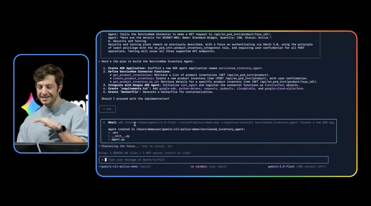 Times_of_Cinema's tweet image. This looks like a fascinating peek at the Gemini CLI in action! 🤩 Building a custom Agent directly from the command line is a game-changer for developers. Check out the process steps in the image! 👇

#Gemini #AI #DevTools #CLI