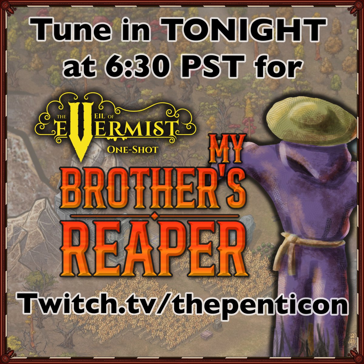 VeilOfEvermist's tweet photo. Today's the day! 🎃 6:30 PM at https://t.co/vcWMTXw3rn is where you'll see a brand new story played for the first time with @ThePentiCon ! Hope to see you there!! #livestreaming #dnd #dungeonsanddragons #Halloween #veilofevermist https://t.co/PGGQWofnv7