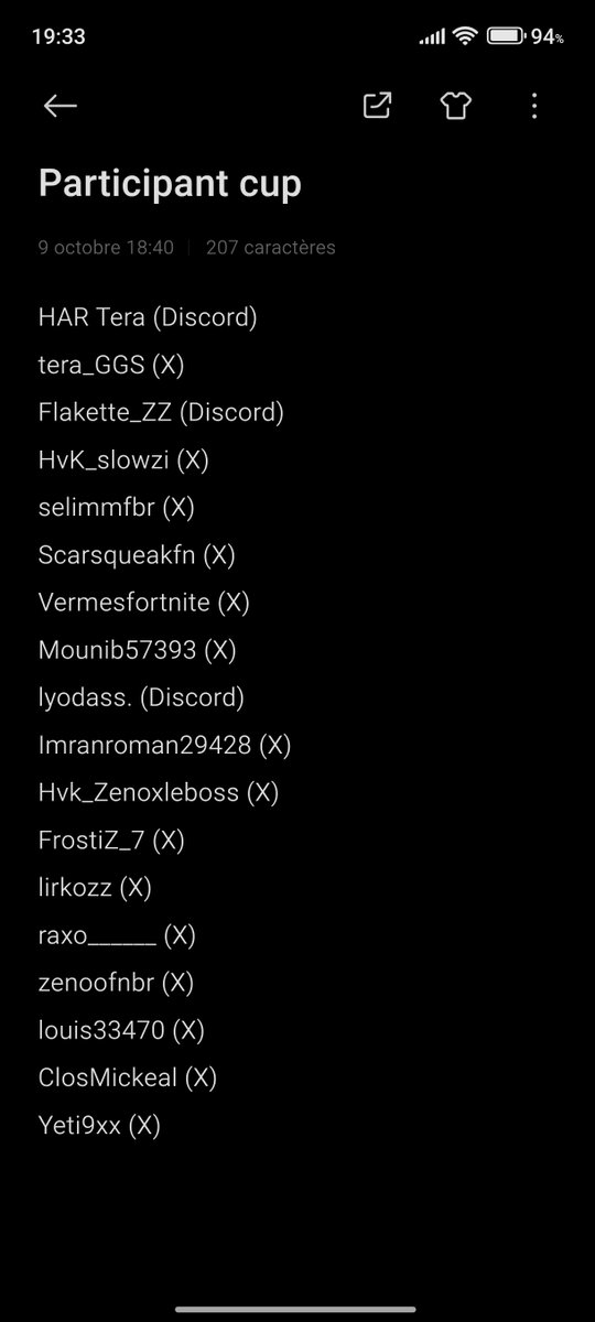 Pour l'instant voici les participants 
Veuillez rejoindre le discord 🗨️
discord.gg/KsRbNydsTR
