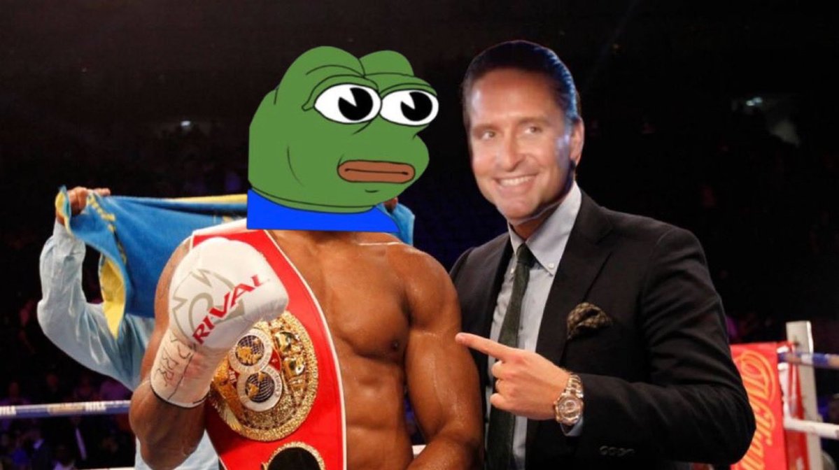 Pepe the Frog meme as boxing champion celebrating Solana