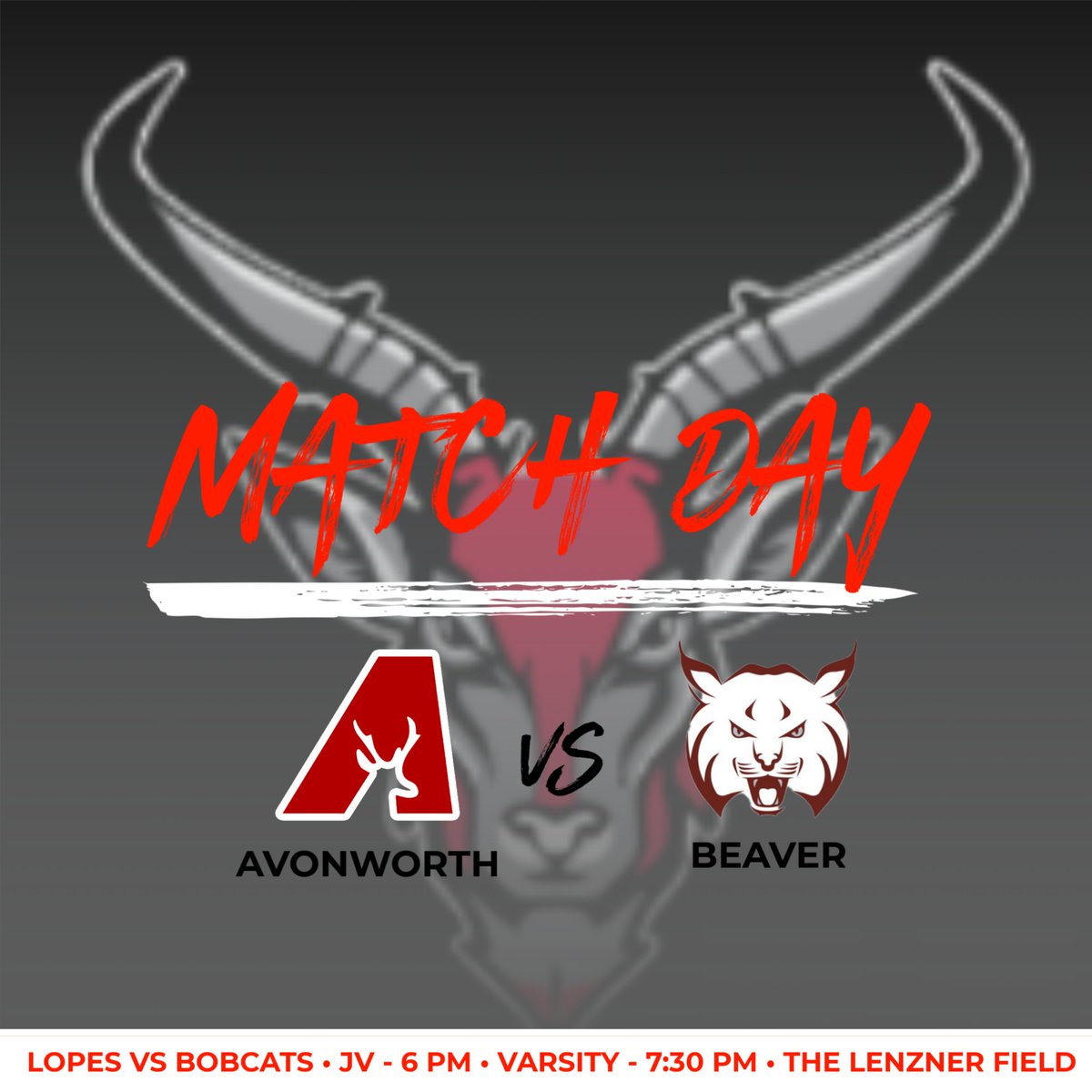🔴⚫️Come out and support the boys in their final section match of the season at home vs the Beaver Bobcats!🔴⚫️

Come out and support the team as we gear up for a playoff run!📣⚽️

🗓️ Thursday, Oct. 9th 
🆚 Beaver Bobcats
📍 The Lenzner Field
⏰ JV 6 PM Varsity 7:30 PM

Go Lopes!