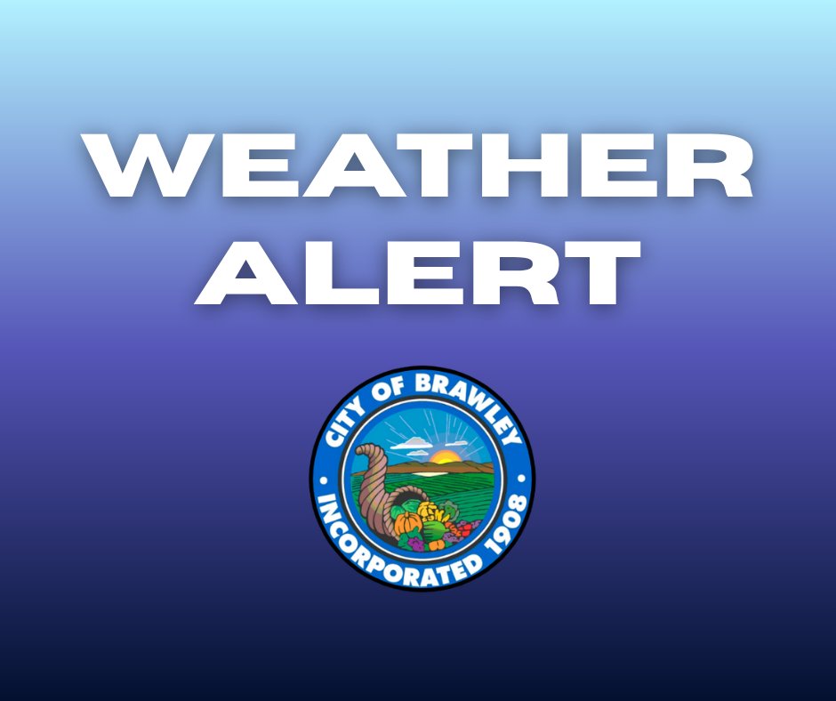 CityofBrawley's tweet photo. ⚠️ WEATHER ALERT – City of Brawley ⚠️

Flood Watch in effect. Scattered storms &amp; possible heavy rain through Fri night.

🏠 Sandbags available for Brawley residents (limit 5/household) at:
• 815 Main St
• 1505 Jones St

Bring your own shovel if possible. Stay alert. https://t.co/2dMV8w0BZD