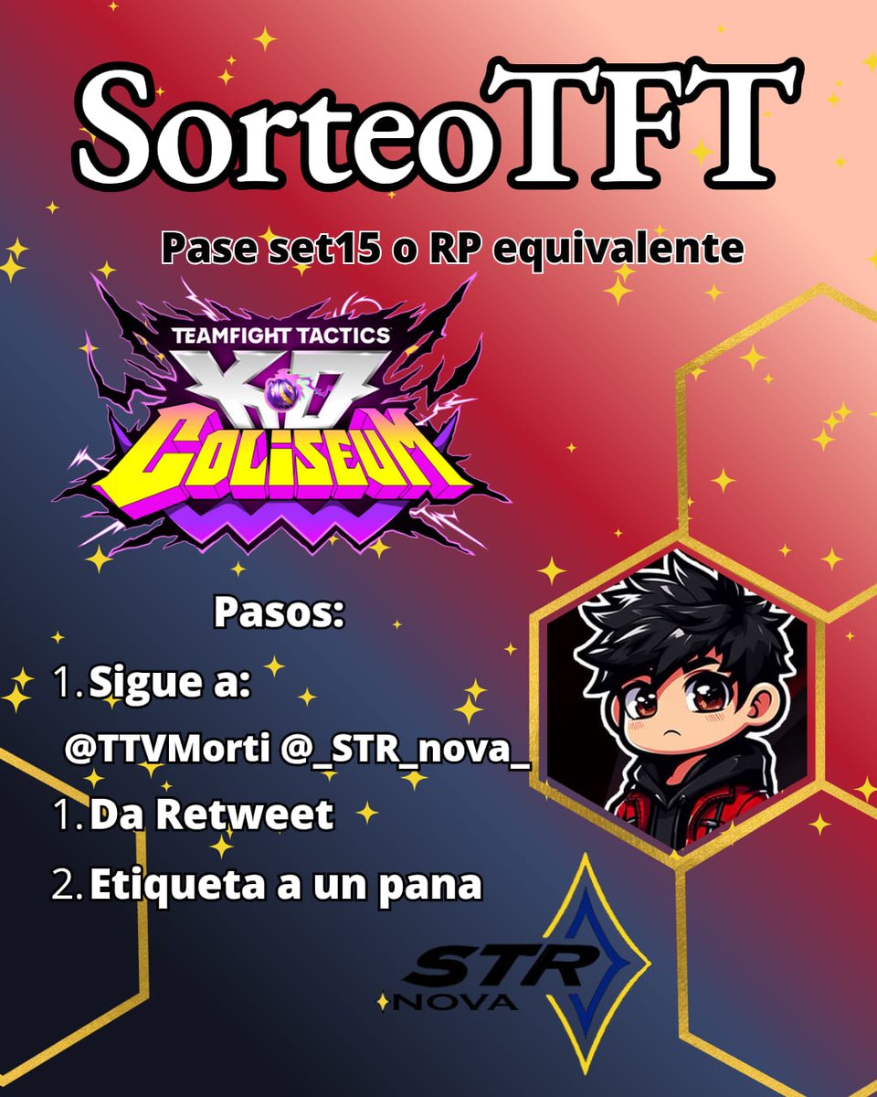 Sorteo Spooky 🎃🎃
Pase del Set 15 o su equivalente en RP

Para participar:

🥳Dar like
👀 Seguir a <a href="/_STR_Nova_/">STR Nova</a> y <a href="/TTVMorti/">TTVMorti</a>
🌀 Retweet 
👾 Menciona a un amigo

Sorteamos el jueves 30 de Octubre

#TFT #TFTLatam #STRNova #GoSTR
