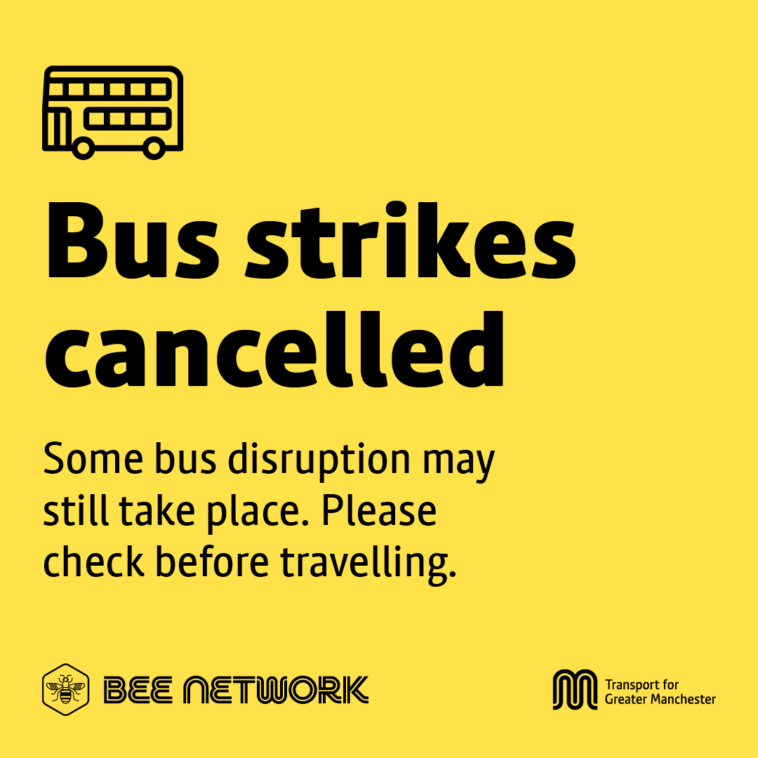 BeeNetwork's tweet image. Most bus services in Greater Manchester will run as normal this weekend.

While most buses will run as normal, there may still be disruption to some services.

Please check before you travel and leave plenty of time for your journey. 

More info: beenetwork.com/bus-industrial…