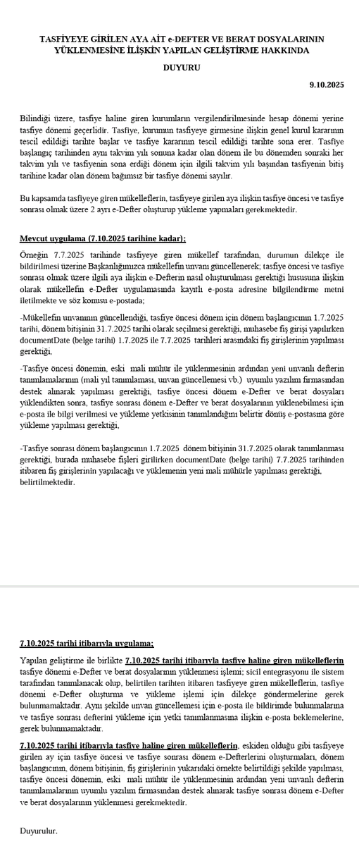 MeslekteH's tweet photo. 📌TASFİYEYE GİRİLEN AYA AİT e-DEFTER VE BERAT DOSYALARININ YÜKLENMESİNE İLİŞKİN YAPILAN GELİŞTİRME HAKKINDA  DUYURU 9.1❗ https://t.co/zuH6D00Bq4