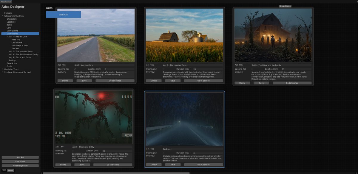 briancmcrae's tweet image. Been working on a project to help with...my project!
It's a story bible software that drives all the sequences in the experience, allowing for true, dynamic and meaningful interactions with other characters.
#StoryWorld #Screenwriting #GameDevTools