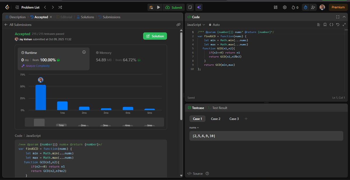 JKNishad119301's tweet image. 3 Ways to Solve It:
1️⃣ For Loop → O(min(a,b))
2️⃣ Euclidean (While + Recursion) → O(max(a,b))
3️⃣ Optimized Recursive → O(log n)
🧠 Logic: GCD(a, b) = GCD(b, a % b)
Recursion makes maths elegant!
#100DaysOfDSA #CodeNewbie #RecursionMagic #JK_Nishad