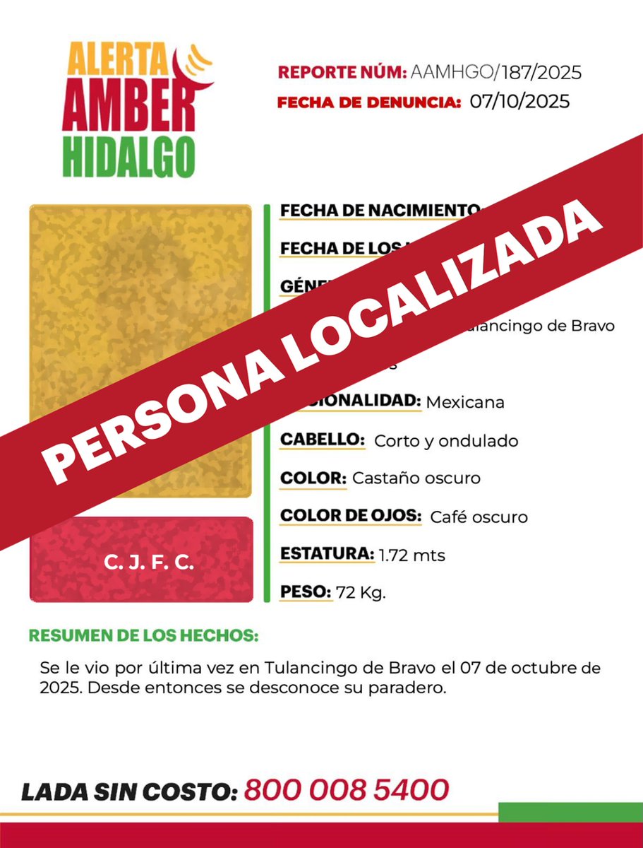 AAMBER_hgo's tweet image. ¡Agradecemos tu colaboración! Se desactiva la #AlertaAMBER de C. J. F. C. y M. J. L. A., personas localizadas y presentadas ante el Ministerio Público. #CadaSegundoCuenta #TuAyudaCuenta #ActuemosRápido