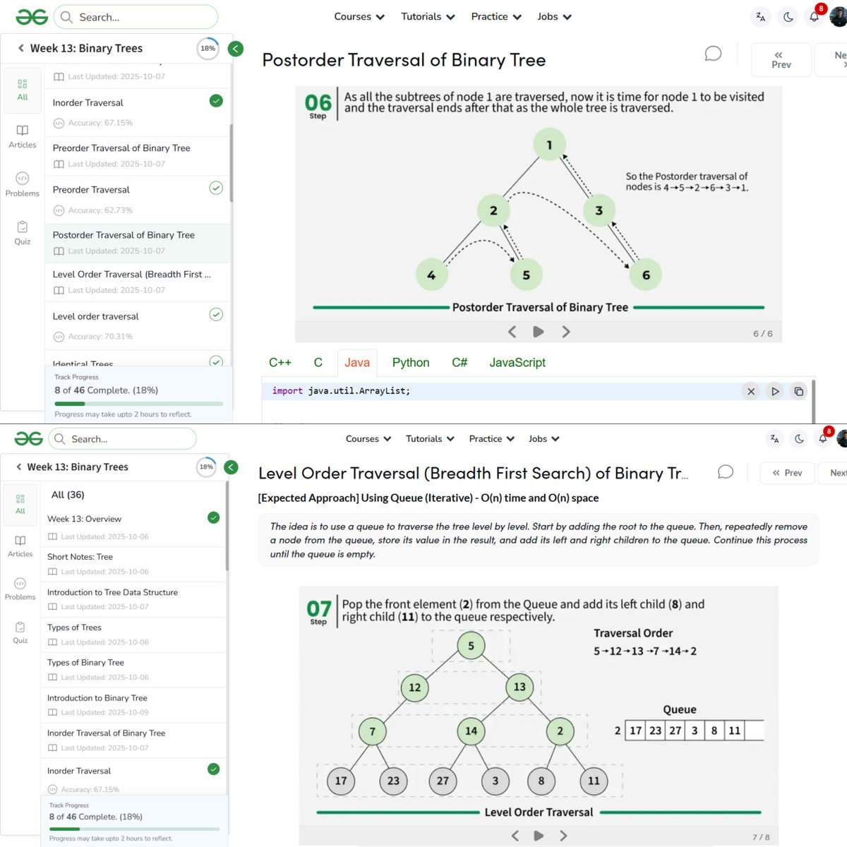 amanhaidry's tweet image. 🗓️Day 78/100
#100DaysOfCode with @GeeksforGeeks 🚀
#BinaryTree in #DSA
✅Inorder
✅Preorder
✅Postorder
✅Level Order (Breadth First Search)
#WebDev
✅Revised #ExpressJs
🔗Course Link: geeksforgeeks.org/nation-skill-u…
#skillupwithgfg #nationskillup #100DaysOfDSA #geeksforgeeks #gfg
