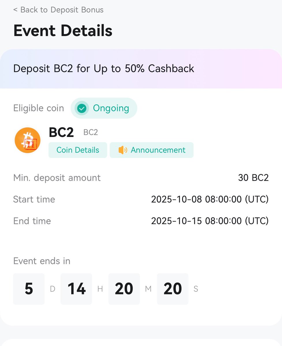 🚨 DOMINATE YOUR WEALTH GAME 🚨
🔥 Drop your $BC2 on CoinEx &amp; SNAG 50% INSTANT CASHBACK
⚡ Only 1,000 spots first come, first rewarded
No fluff. Just pure, blazing rewards.
In collab with <a href="/coinexcreators/">CoinEx Creator Program</a>
#CoinEx #CoinExCreator