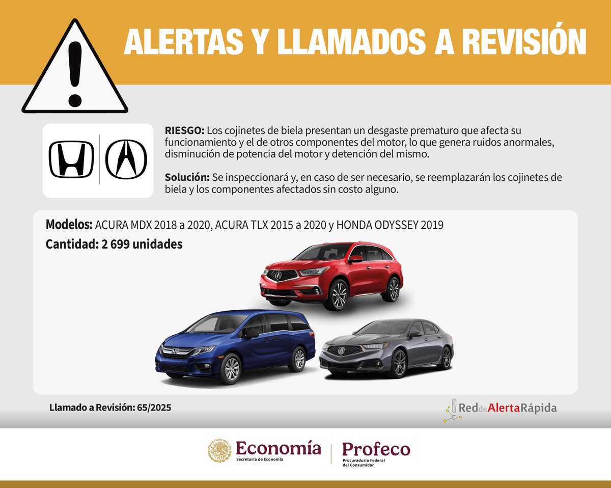 RdelConsumidor's tweet photo. 🚨 #AlertaRápida 🚨

La @Profeco  en coordinación con Honda de México, S.A de C.V, informan sobre el llamado a revisión de los siguientes modelos de autos.

🌐 Para conocer la solución consulta la #RevistaDelConsumidor de este mes aquí  

👉 https://t.co/ZenLGJGgyf https://t.co/gy2zUNTTDl