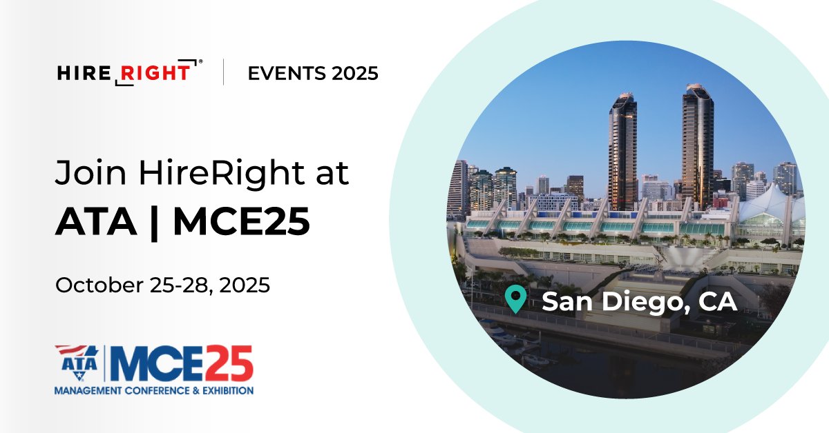 HireRight's tweet image. We’re shifting into high gear for ATA MCE 2025! 🚚

Stop by our booth to see how our #backgroundscreening solutions help trucking #HR teams keep #hiring on the right track.