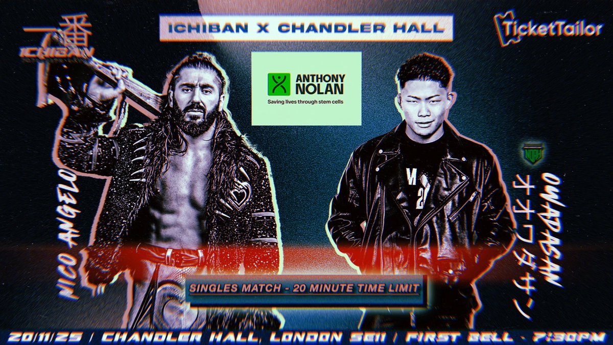 Pro Wrestling Noah’s OWADASAN debuts at <a href="/IchibanPuroUK/">一番 ICHIBAN Wrestling</a>‼️

“The Real Rebel” will not be receiving a warm welcome as he has to go through The Man With The Black Heart Of Gold…

NICO ANGELO 🆚 OWADASAN

🗓️ 20/11/25
📍 Chandler Hall, London
🎟️ buytickets.at/chandlerhallwr…
🩸 Raising