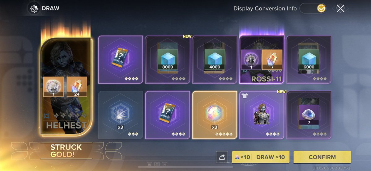 whosvk's tweet image. And just like that Helhest is ours within 20x 😆🙏 Can’t wait to test her and Rossi out. Thought Rossi was a female but okay… @_DestinyRising #DestinyRising #gacha #pulls #MobileGame #gaming
