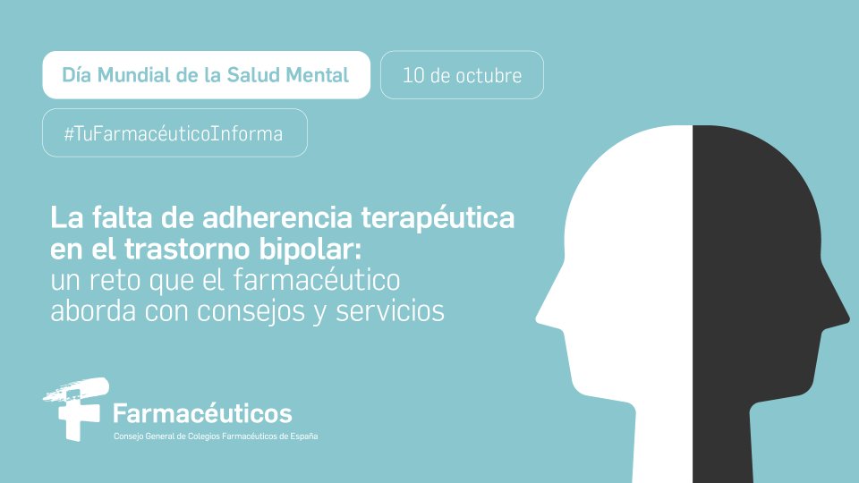 Farmacèutics Illes Balears -COFIB- (@cofbalears) on Twitter photo 💊 Fins al 60% dels pacients amb trastorn bipolar no segueix correctament el tractament.
El farmacèutic hi juga un paper clau, oferint consells i serveis per millorar l’adherència terapèutica.
ℹ️ goo.su/OV3Mr
 #DiaMundialdelaSalutMental #ElteufarmacèuticInforma 💊 Fins al 60% dels pacients amb trastorn bipolar no segueix correctament el tractament.
El farmacèutic hi juga un paper clau, oferint consells i serveis per millorar l’adherència terapèutica.
ℹ️ goo.su/OV3Mr
 #DiaMundialdelaSalutMental #ElteufarmacèuticInforma
