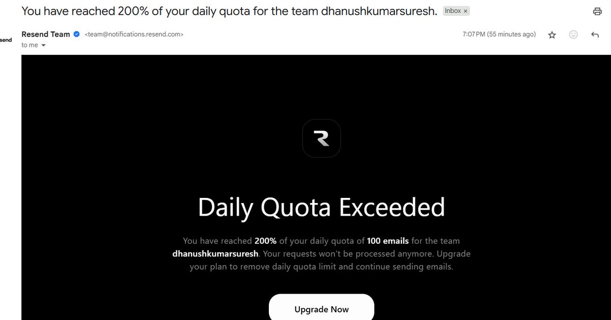 dhanushku's tweet image. Got a warning from @resend: “You’ve hit 200% of your daily quota.”

I froze. None of my posts blew up. I wasn’t doing campaigns. Something was off.

#buildinpublic #attack #cyberattack