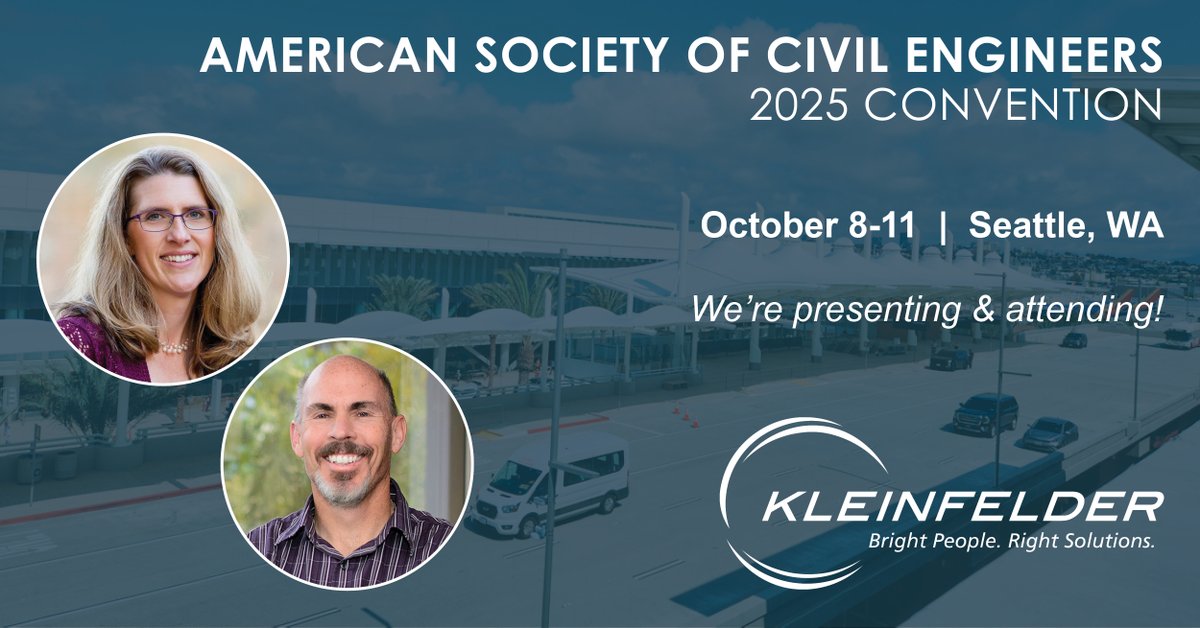Kleinfelder’s Courtney Eaton and Jim Frost are set to give a riveting presentation this afternoon at the American Society of Civil Engineers 2025 Convention in Seattle, Washington! 

Learn more here 👉 convention.asce.org 

#WeAreKleinfelder #ASCE #Conference