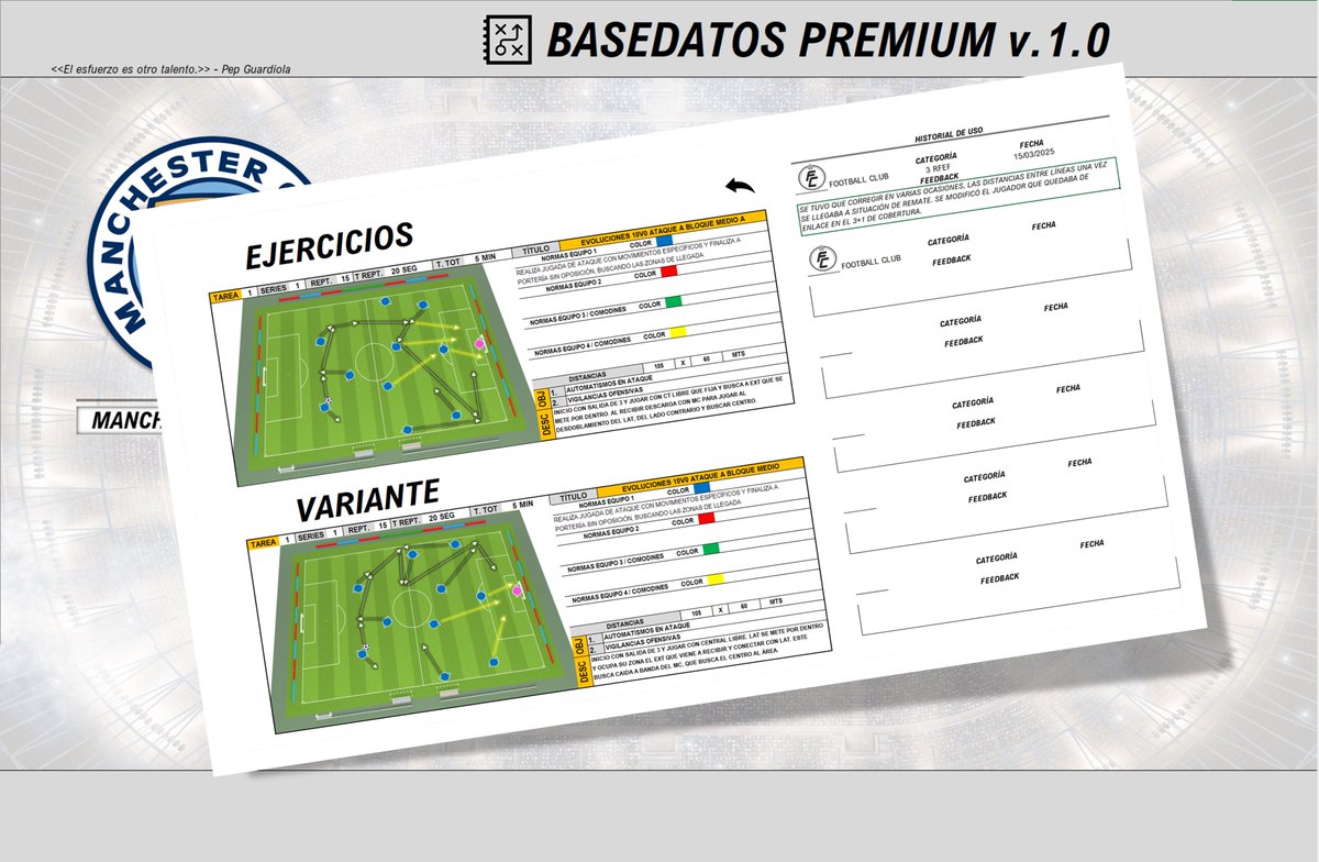 MAÑANA 10/10/25 DISPONIBLE:
BASEDATOS PREMIUM v.1.0
☑️Crea tu base de datos
☑️Buscador de tareas 
☑️Editor de ejercicios
☑️Vista previa de sesión
Pide información al correo: jesuspjfutbol@gmail.com
*Capturas de ejemplo