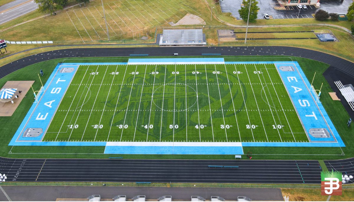 ByrneAndJones's tweet photo. Check out the Lancers' brand-new home field advantage! 

In partnership with @ShawSportsTurf, Belleville East High School now boasts a stunning Game ON field featuring the iconic Lancer mascot at midfield &amp; bold "EAST" endzones➡️

Thank you for choosing us again @BTHSEastLancers! https://t.co/2tMTPzlGU2