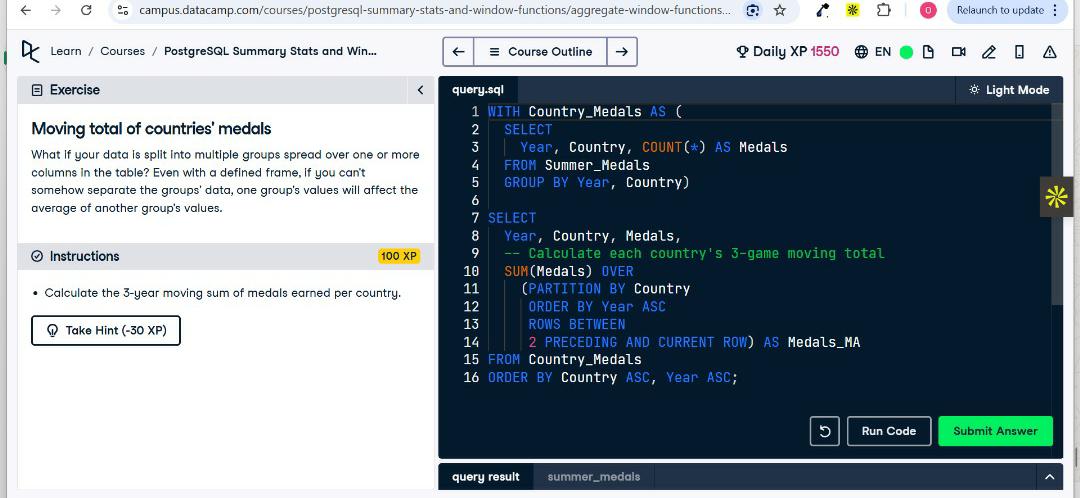 kafilat_yekeen's tweet image. Day 67 of #100DaysOfSQL 
Focus: Aggregate Window Functions &amp;amp; Frames

Calculated running totals using SUM() OVER()

Applied frames to control which rows are included in calculations

Computed moving totals &amp;amp; moving averages for trend analysis

#DataAnalytics 
#100DaysOfCode
