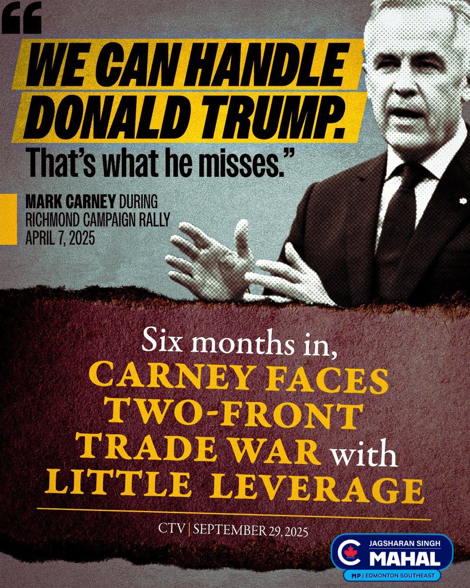 Six months in, Canadians are seeing the cost of weak leverage on the global stage. At the Richmond rally, Mark Carney said: “We can handle Donald Trump. That’s what he misses.” But the headlines tell a different story.

Leadership isn’t about sound bites—it’s about results.