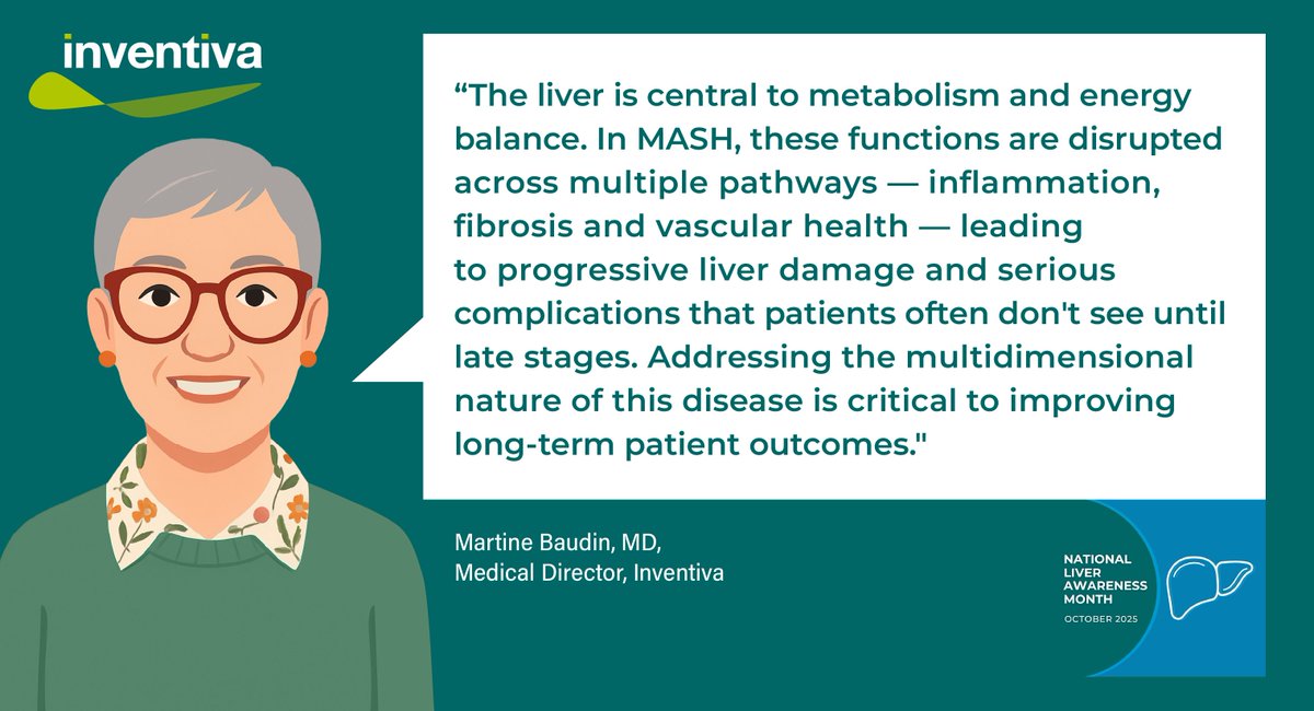 InventivaPharma's tweet photo. 💚 October is #NationalLiverAwarenessMonth — @liverUSA estimates ~100M Americans live w/ liver disease.
🩺Hear from our leading lights & learn about our #MASH clinical program: https://t.co/YR8Ozqpm5o
🔬#LiverAwarenessMonth #lanifibranor #clinicalprogram #Phase3 https://t.co/FKLO9eGBIE