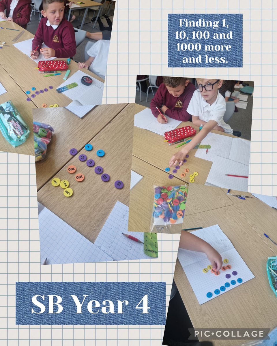 Year 4 have been exploring place value using PV counters. We can confidently find 1, 10, 100 and 1000 and compare identifying more and less! #AmbitiousCapableLearners
