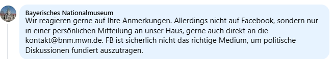 "Das Parlament ist kein Ort für Diskussionen." (c) Gryslow, Vorsitzender der russischen Staatsduma

"FB ist sicherlich nicht das richtige Medium, um politische Diskussionen fundiert auszutragen." (c) Bayerisches Nationalmuseum

WTF???

facebook.com/hkubiv/posts/p…