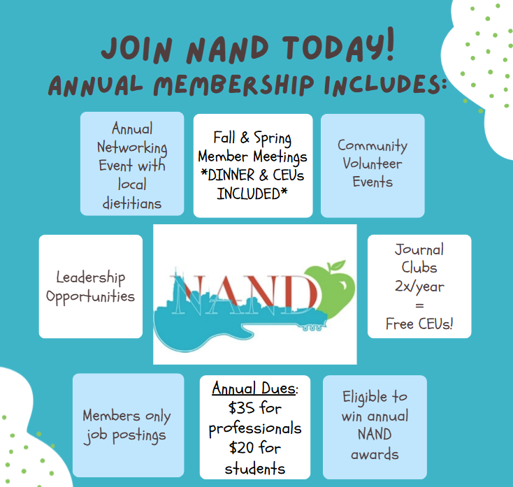EatRightNash's tweet photo. Have you renewed your NAND membership? Check out these membership benefits and join or renew today!
*Must be an Academy of Nutrition and Dietetics member to qualify for NAND membership* https://t.co/amkUTnmd1Y