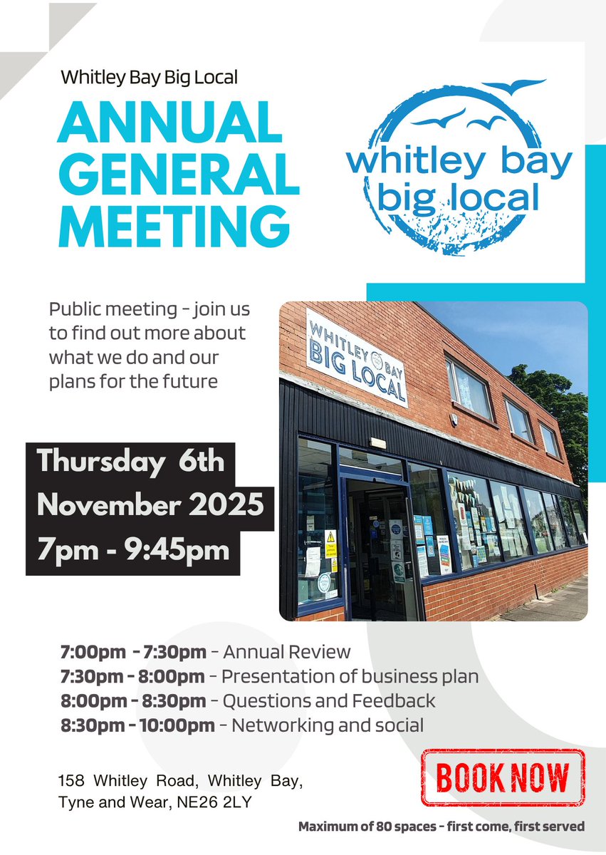 wbaybiglocal's tweet photo. Come along to Whitley Bay Big Local's Annual General Meeting! Join us to see what we've been up to and what we plan next for the future😊

Tickets are limited, so please reserve your FREE space here - https://t.co/MTb8JCAj4r

#CommunityEvent #WhitleyBay https://t.co/42mQTFuVHc