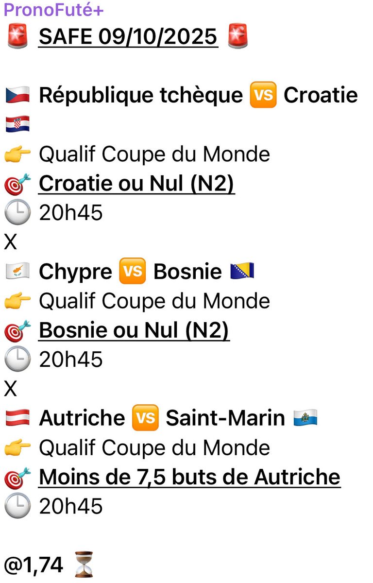 pronofuteplus's tweet image. Grosse confiance⚽️ du soir 

Rejoins mon canal Telegram (lien en bio) pour voir toute mon analyse 👀 ou clique  directement ici 👉 t.me/+qnnyI96-frQxZ…

♻️ et ❤️ si tu me suis !

#TeamParieur #QualificationCDM #Football #winamax #pronos