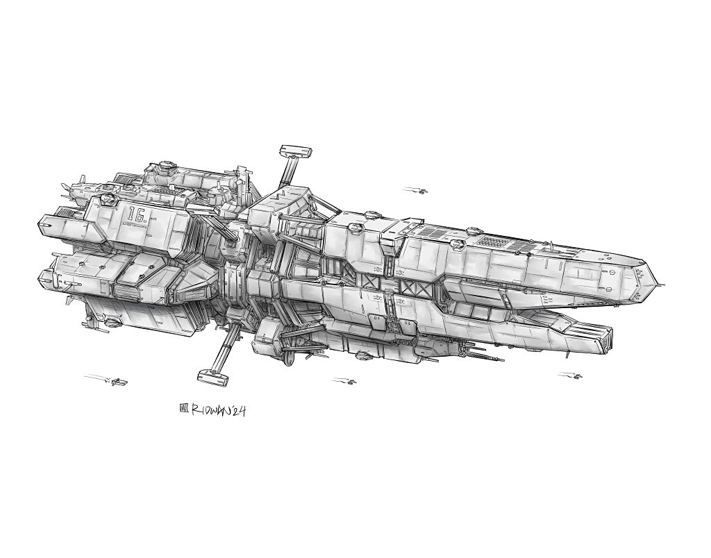meganerid's tweet image. More older art repost! 
A space battlecarrier / capital ship of some kind :)
#spaceship #illust #イラスト #scifi