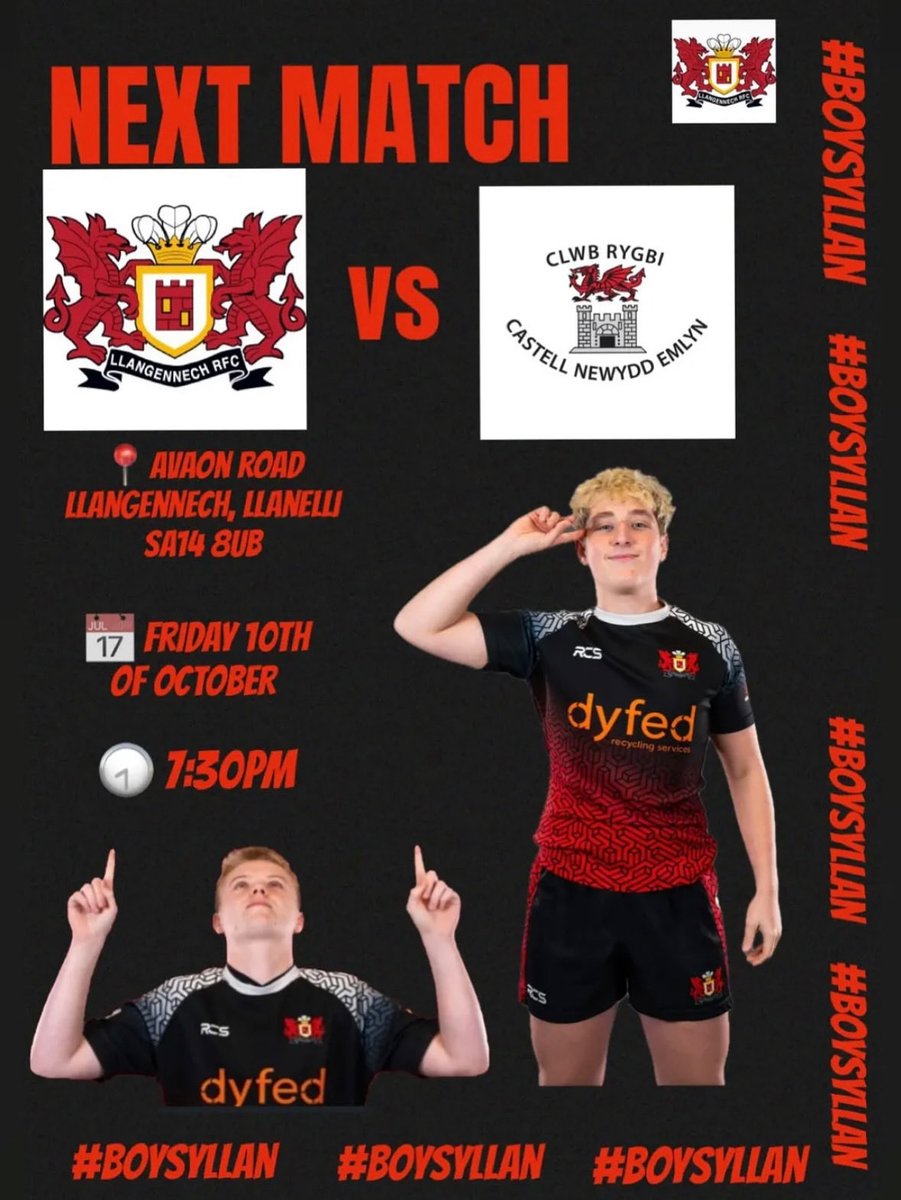 🏉YOUTH MATCH TOMORROW🏉

Our Youth host Newcastle Emlyn at the main field tomorrow night! Kick off at 7:30pm

Come along &amp; support the young #BoisYLlan <a href="/AllWalesSport/">All Wales Sport</a> 
⚫️🔴⚪️