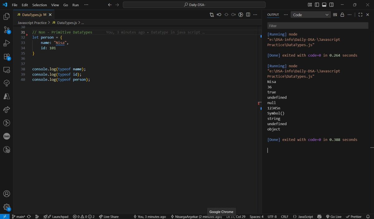 Argekar077's tweet image. Day 28 of #100DaysOfCode 
Today I focused on JavaScript datatypes!!
Learning one step at a time, building solid foundations. 💻✨
#JavaScript
