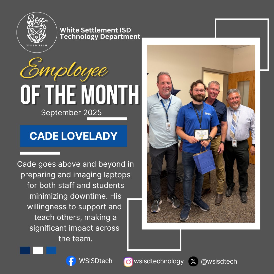 wsisdtech's tweet image. Shoutout to Cade! Teammates&apos; pick for going above &amp;amp; beyond prepping laptops for staff &amp;amp; students—your quick, efficient magic minimizes downtime &amp;amp; keeps us humming. Plus, your support &amp;amp; teaching? Game-changer! 🚀 #TeamHero