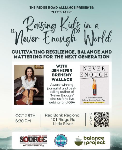 Community event: RBR, 10/28 @ 6:30 PM.  Parents, guardians, students in eighth grade and above, and educators are invited to attend.  Please read the flyer for details. Use the QR code on the flyer or this link (tinyurl.com/3awfebxc) for more information and to register.