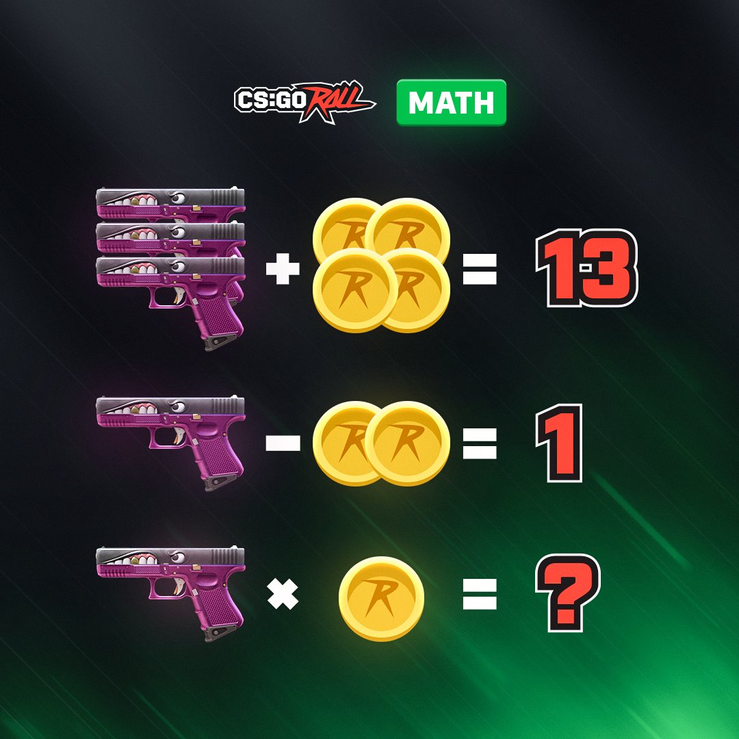 CSGORoll's tweet image. Can you solve the math equation? ➕

RT + One random person who answers correctly wins some coins! 😏