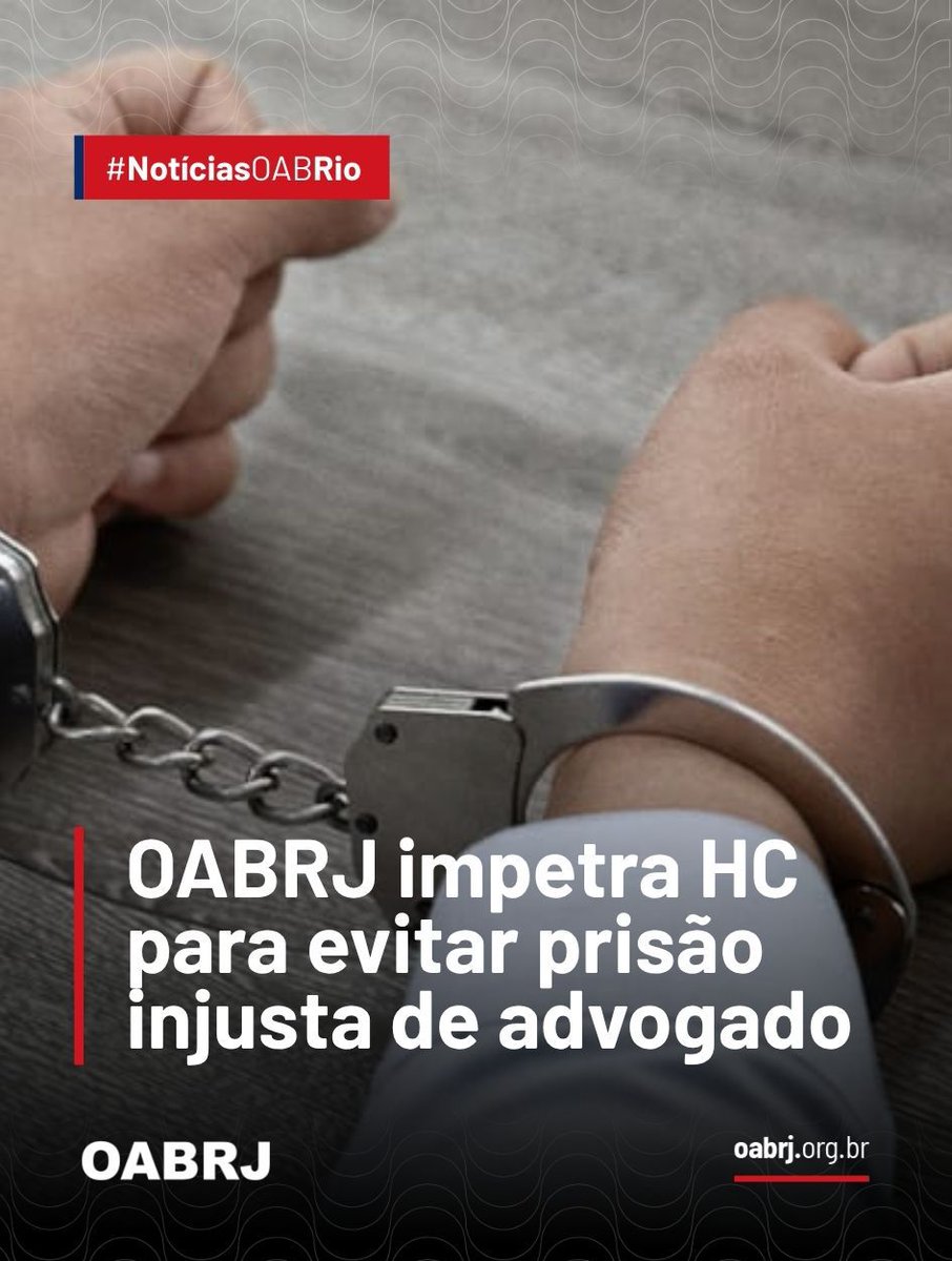 A OABRJ entrou com pedido de habeas corpus junto ao Superior Tribunal de Justiça (STJ), protocolado na última segunda-feira, dia 6, para suspender a expedição do mandado de prisão contra o advogado Caio César de Oliveira Ramos.

📲 Veja mais detalhes em oabrj.org.br