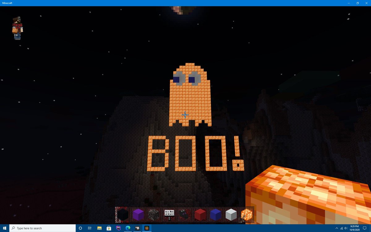 CodingBB's tweet image. 5 years ago before becoming a teenager I was playing MInecraft with my daughter and we created a Halloween themed world and I built her a ghost from pac man.