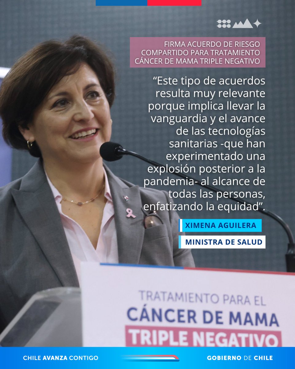 💗¡Ya es una realidad! La primera inmunoterapia disponible para el Cáncer de Mama Triple Negativo en la red pública, avanzando en equidad y acceso a tratamientos oncológicos de última generación en modalidad de riesgo compartido.

🙌Esta semana las autoridades de Salud firmaron