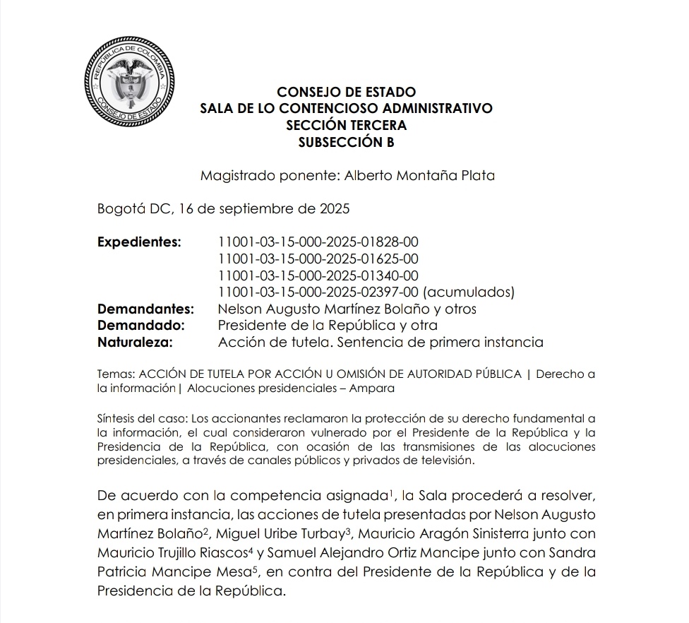 Tutela: El alcance del derecho a la información/Los límites al ejercicio del poder público y el condicionamiento establecido en la Sentencia C-1172 de 2001 de la Corte Constitucional/Limites de alocuciones presidenciales
drive.google.com/file/d/1TYH749…