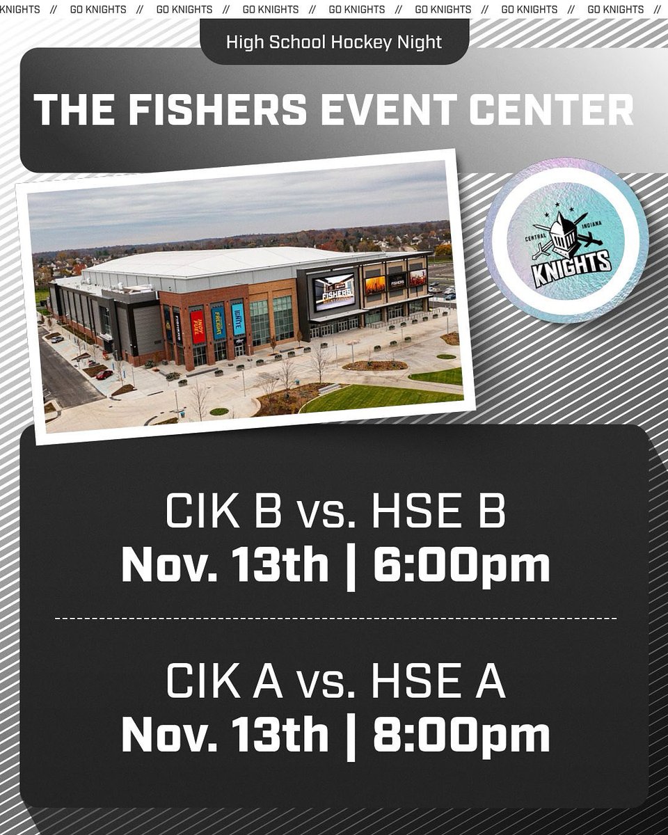 Mark your calendars for Nov 13th high school hockey night at the Fishers  Event Center. It’ll be a double header as our A and B teams take on HSE. More info to come on how to purchase tickets!
