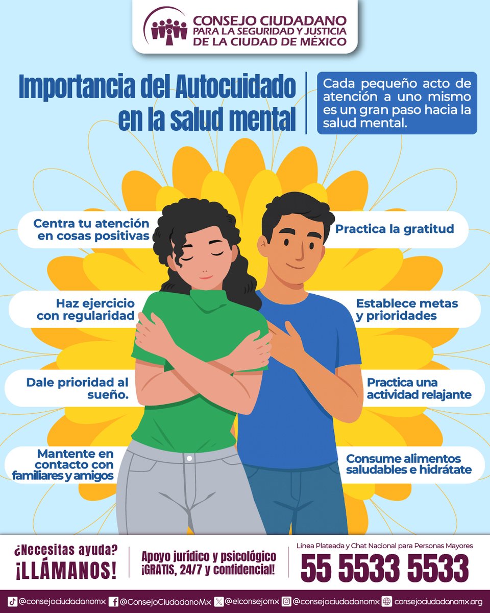 Tu #SaludMental es autocuidado. ¿Ya hiciste una pausa hoy?
Si el estrés te supera o necesitas una escucha profesional, #ElConsejo es tu red de apoyo, llama o escribe: 55 5533 5533 #LíneaDeSeguridad y #ChatDeConfianza. Atención gratuita, confidencial y 24 hrs, todos los días del