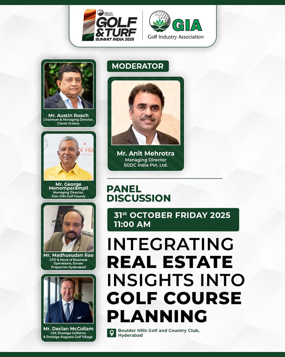 🏌️‍♂️💼 Golf and real estate. Two worlds, one vision for growth.
At #GIASummit2025, industry leaders come together to share insights on how planned development can shape the future of golf in India.
👉 Register Now: forms.gle/chfQo8QoTi5P5b…
#GIASummit2025 #GolfIndia #GolfIndustry