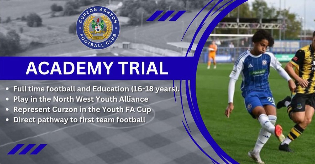 Join the Curzon Ashton X Central YMCA Football Academy programme and combine education with your passion for sport.

Come along to our open evening on Monday 27th October to find out more ⬇️