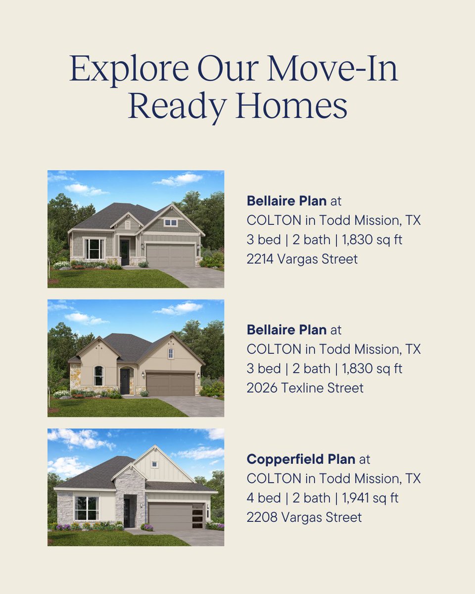 VBHouston's tweet image. Looking for a new home? Explore our available inventory homes in Colton at Todd Mission and move in sooner than you think! 

Tour available homes today and find your perfect match. 🏡
📲 888-671-8175