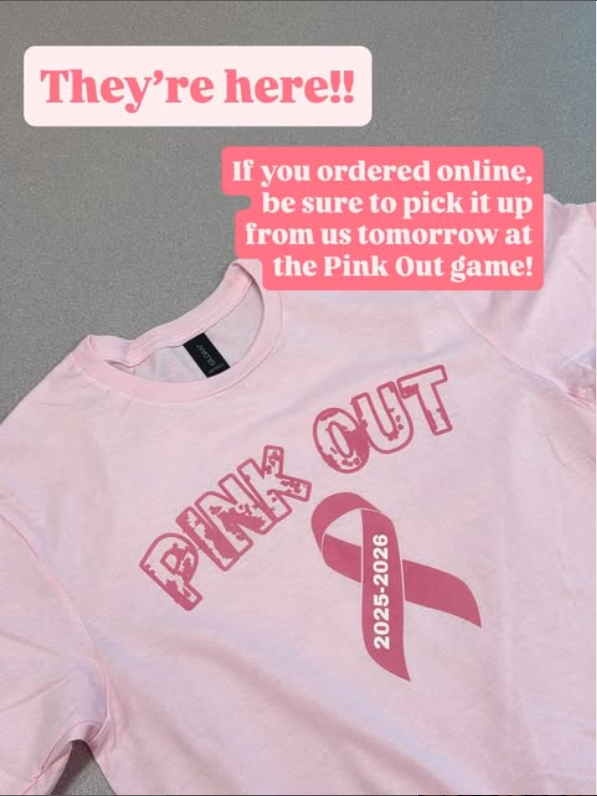 Pink Out shirts are in!  The Ralston High School Cheer Team members will be on the concrete near the student section passing out online orders tomorrow (Friday) before kickoff!  Stop by and pickup your online orders.