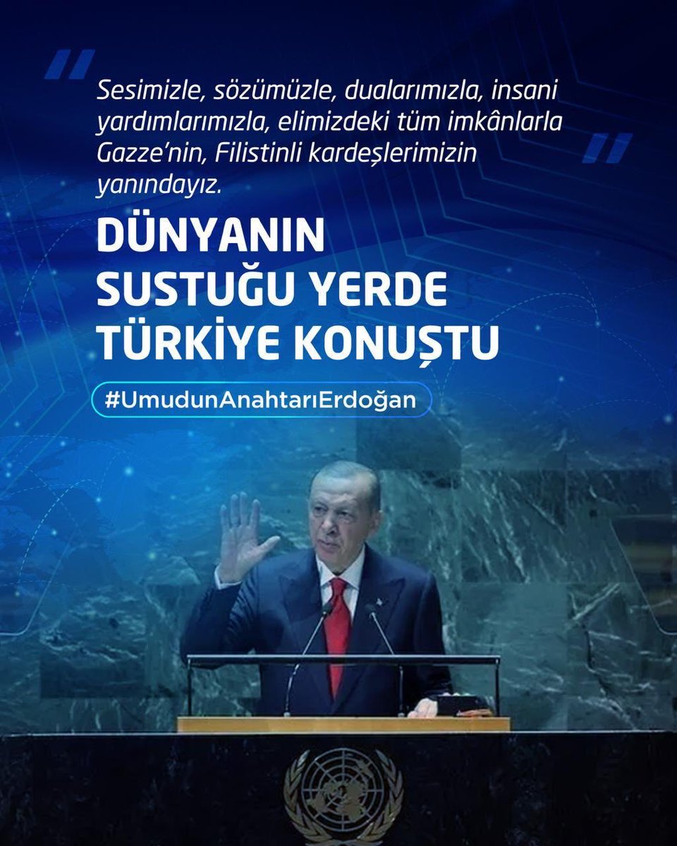 Dünyanın Sustuğu Yerde Türkiye Konuştu 🇹🇷

"Gazze'nin unutulmasına biz müsaade etmedik, etmeyeceğiz."

#UmudunAnahtarıErdoğan